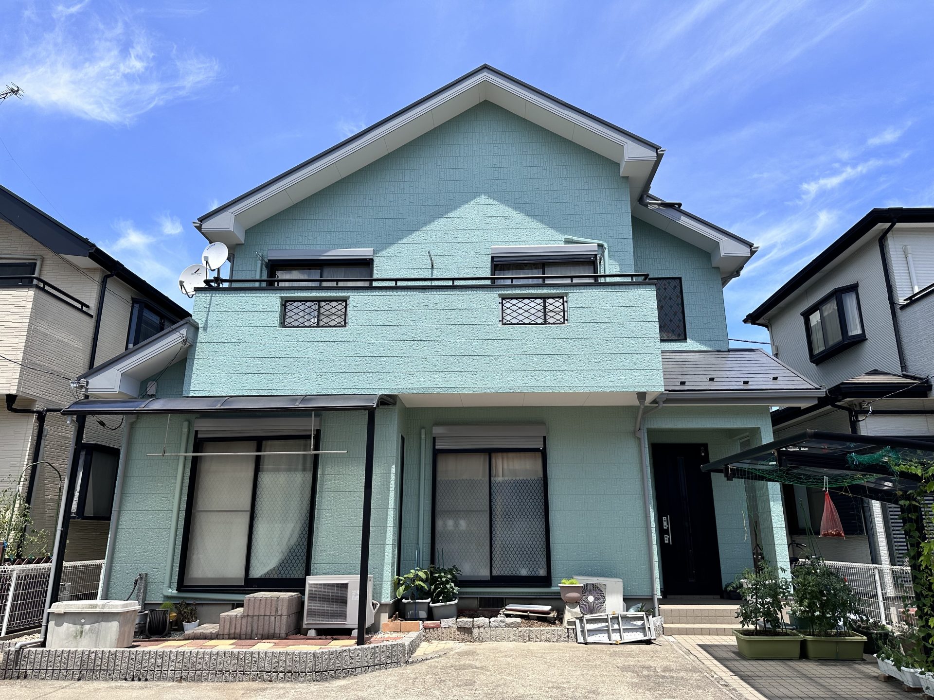 市原市五井　水谷ペイントの淡い緑色への外壁塗装